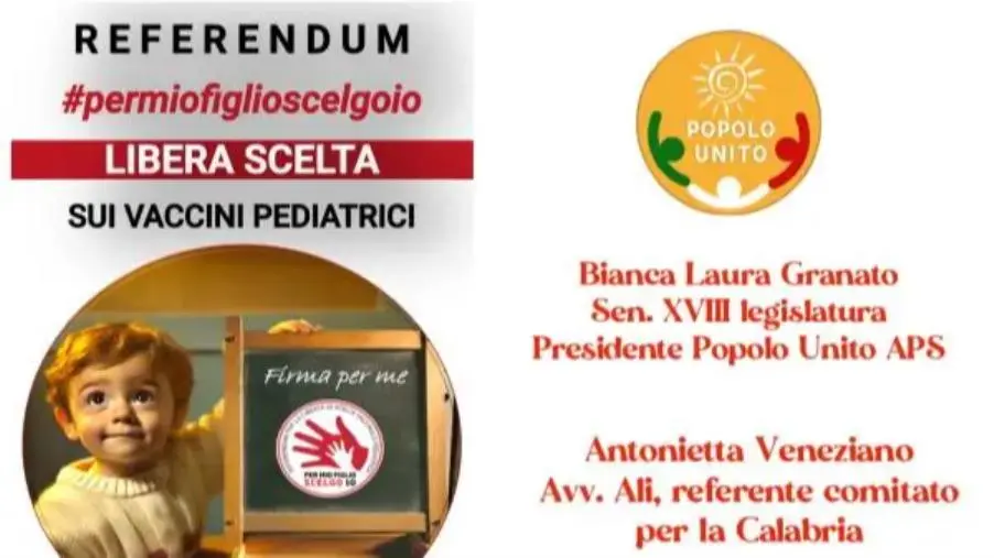 images Catanzaro, venerdì l’apertura della campagna referendaria contro l’obbligo delle
vaccinazioni pediatriche