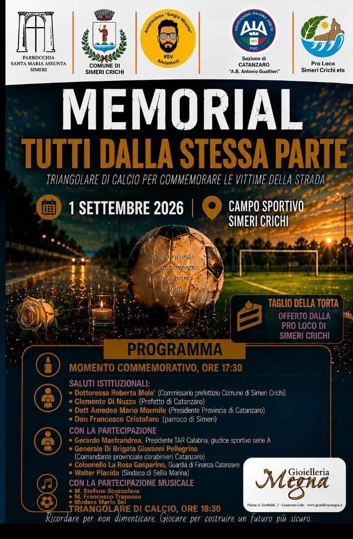 images Simeri Crichi, il 1° settembre il Memorial "Tutti dalla stessa parte"&nbsp;