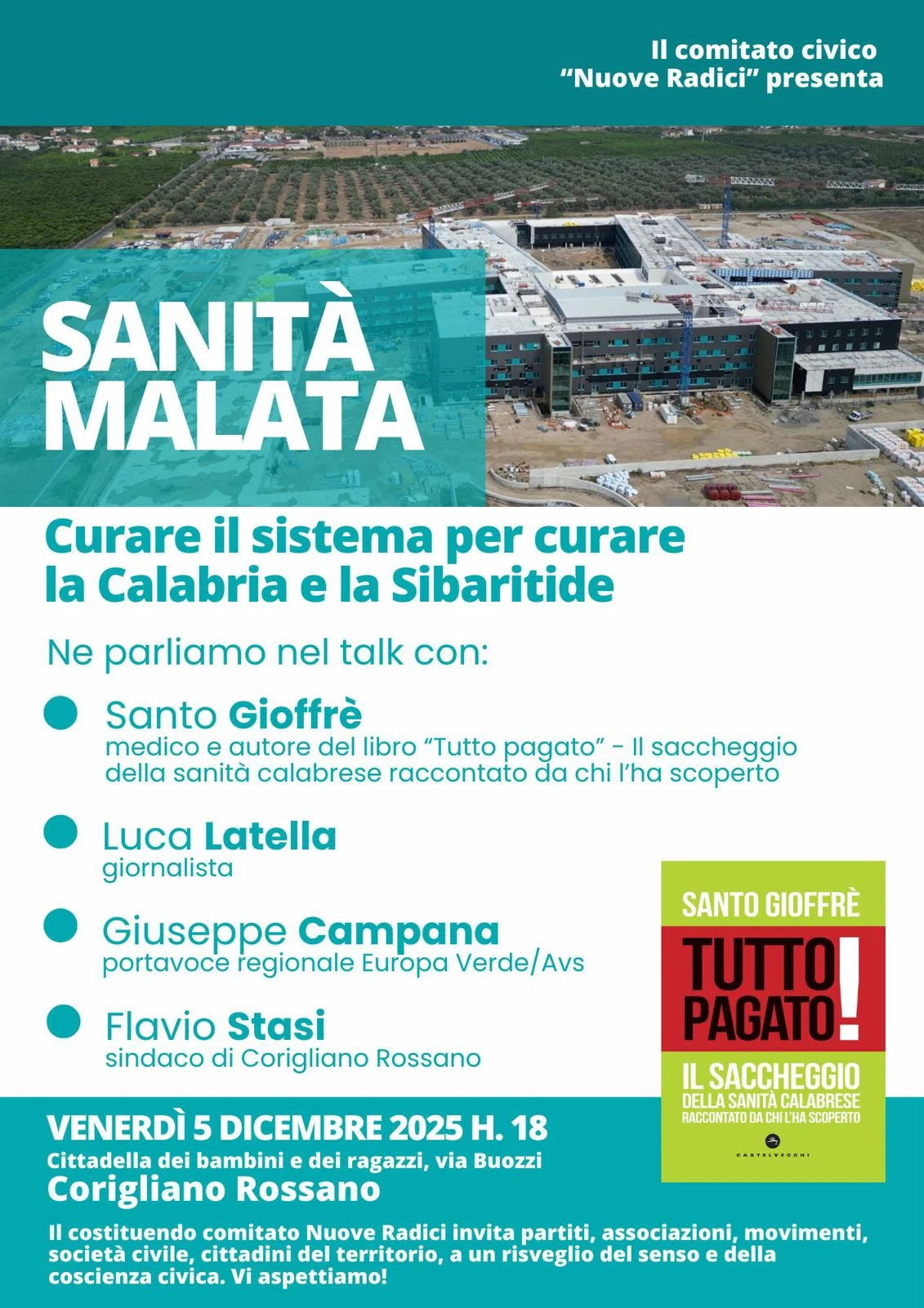 "Sanità malata, curare il sistema per curare la Calabria e la Sibaritide": il 5 dicembre talk con Gioffrè, Stasi, Campana e Latella