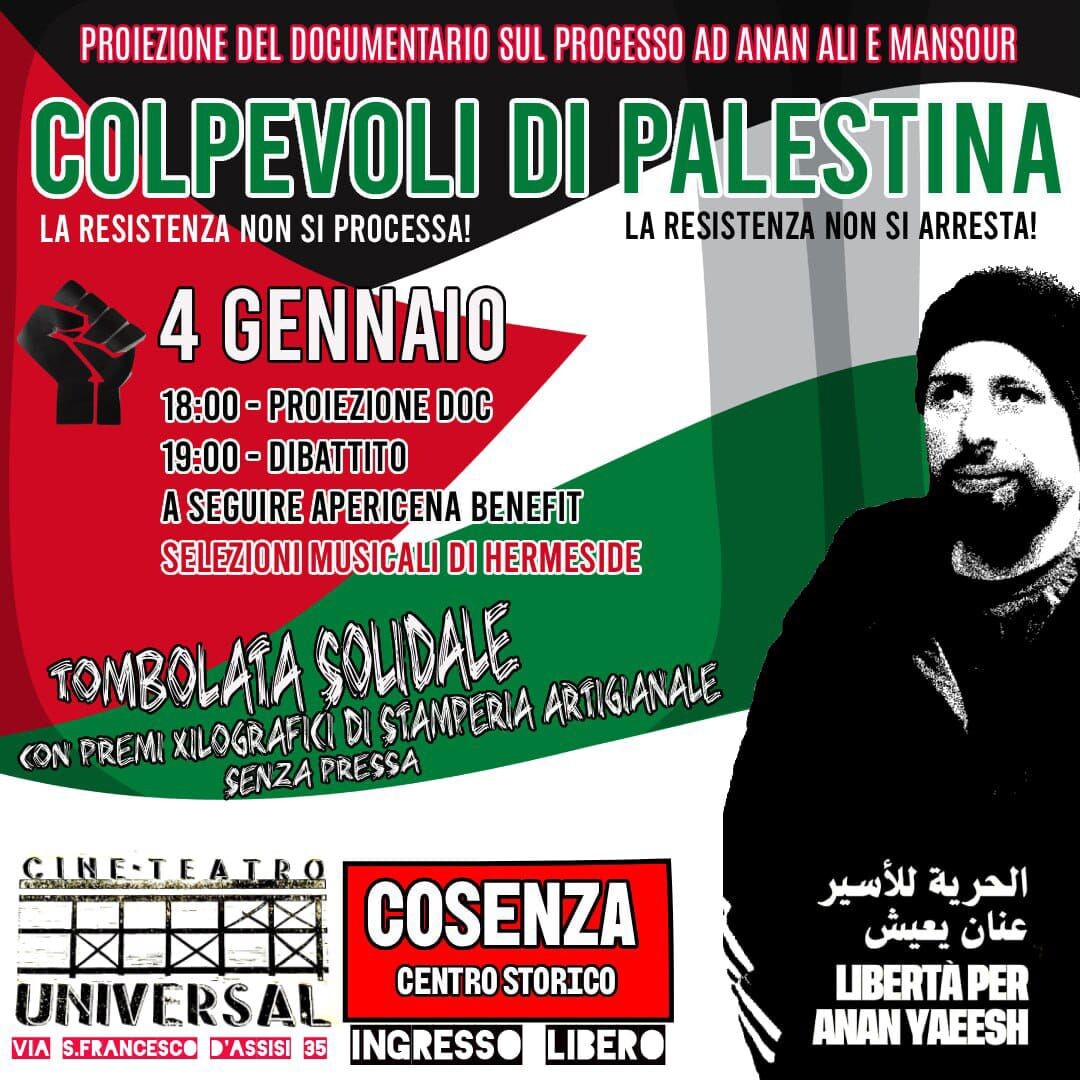 images Cosenza, il 4 gennaio la proiezione del documentario-inchiesta “Colpevoli di Palestina”