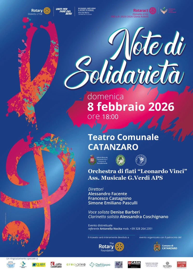 Catanzaro, Il Rotary e il Rotaract del Distretto 2102 presentano “Note di Solidarietà"