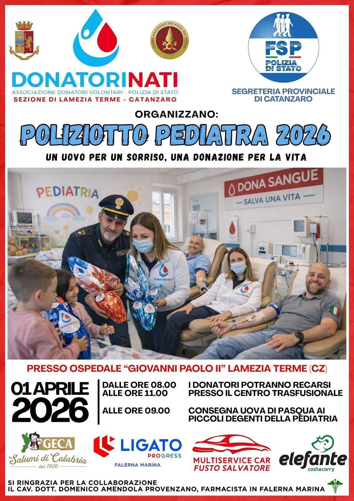 All'ospedale di Lamezia Terme l'iniziativa pasquale "Poliziotto Pediatra 2026" images All'ospedale di Lamezia Terme l'iniziativa pasquale "Poliziotto Pediatra 2026"