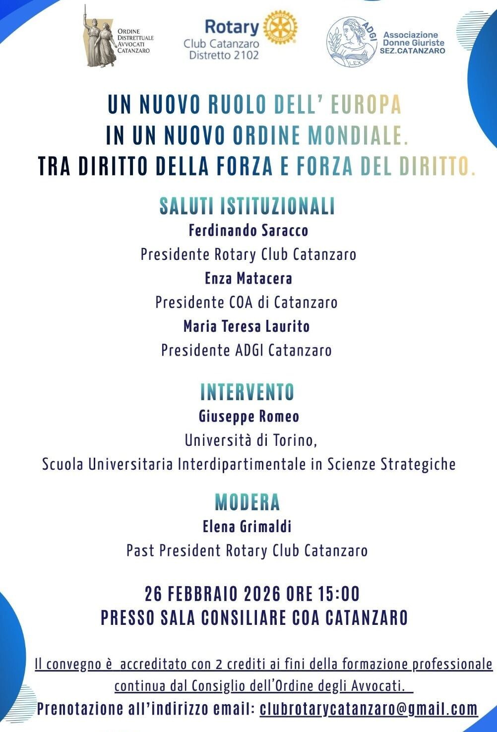 images Convegno Rotary club Catanzaro su “Un nuovo ruolo dell’Europa in un nuovo ordine mondiale“