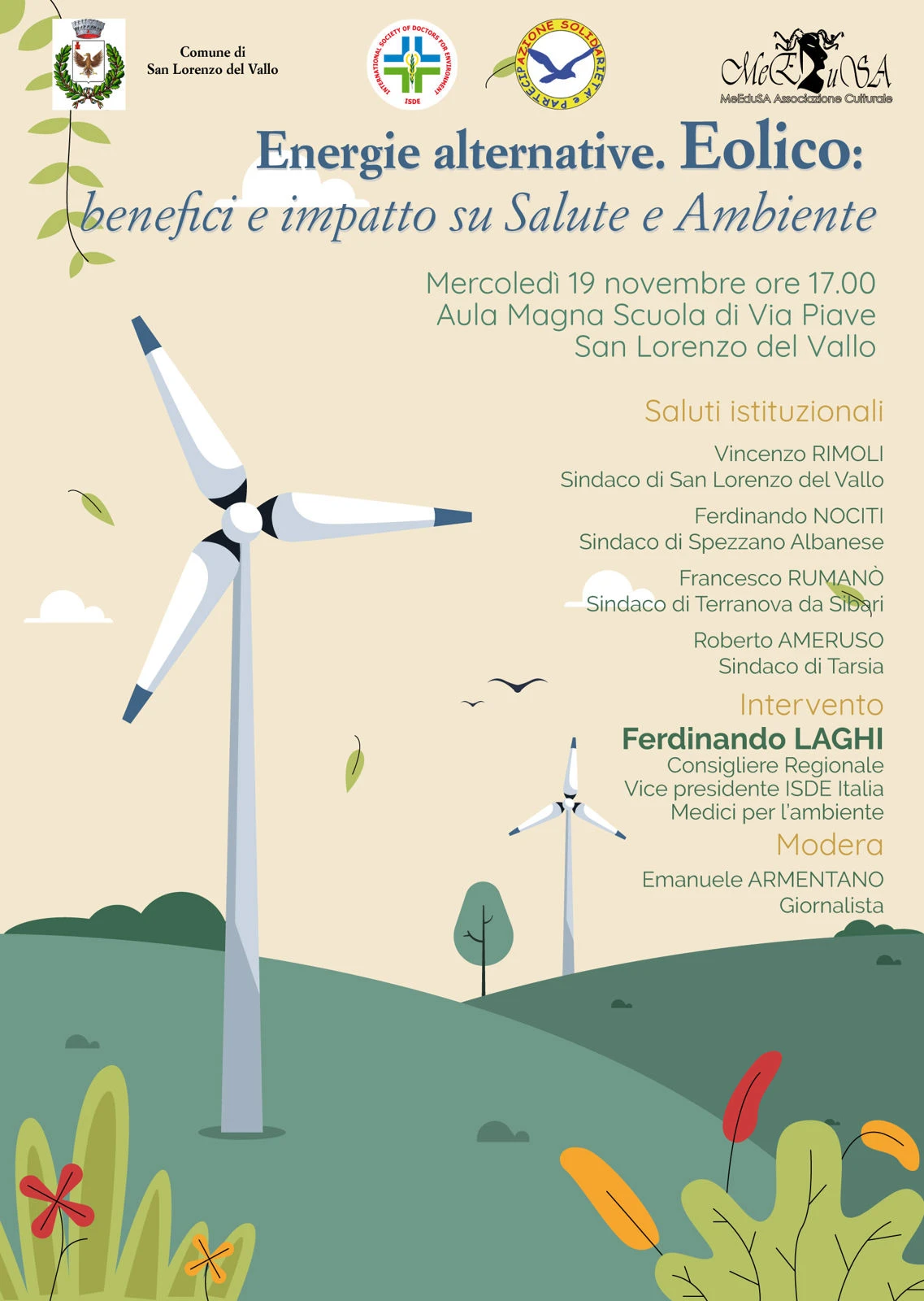 Eolico, pro e contro: a San Lorenzo del Vallo il convegno con Laghi