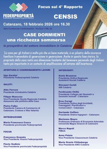 Focus sul 4° Rapporto Federproprietà-Censis: appuntamento a Catanzaro nella conferenze di Confindustria 