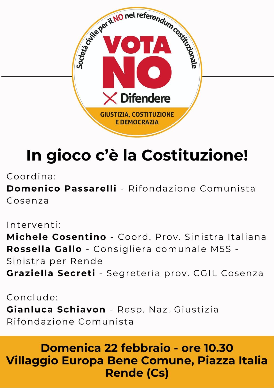 images "In gioco c'è la Costituzione", a Rende l'iniziativa per il No al Referendum
