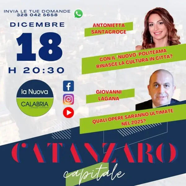 Catanzaro Capitale, il rilancio del Politeama e le opere attese nel 2025: Santacroce e Laganà (DIRETTA 20.30) images Catanzaro Capitale, il rilancio del Politeama e le opere attese nel 2025: Santacroce e Laganà (DIRETTA 20.30)