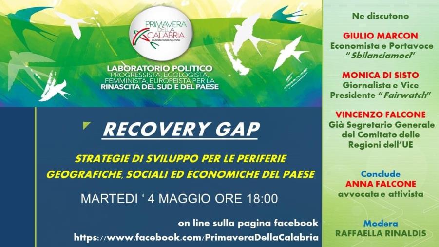 images Martedì un convegno di "Primavera della Calabria": si parlerà di "Recovery Gap"