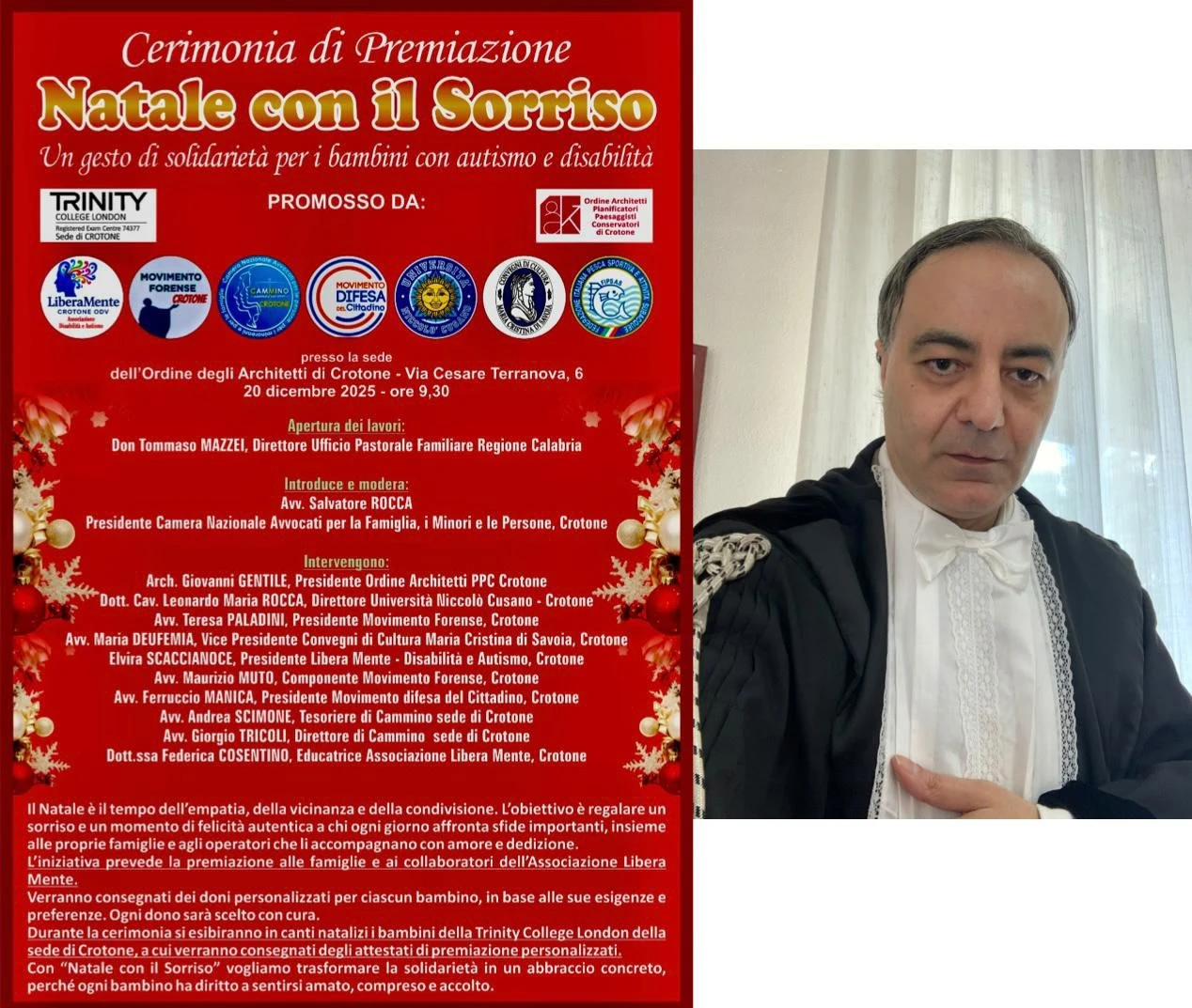 A Crotone "Natale con il Sorriso": l'avv Rocca promuove un premio per le Madri Coraggio 