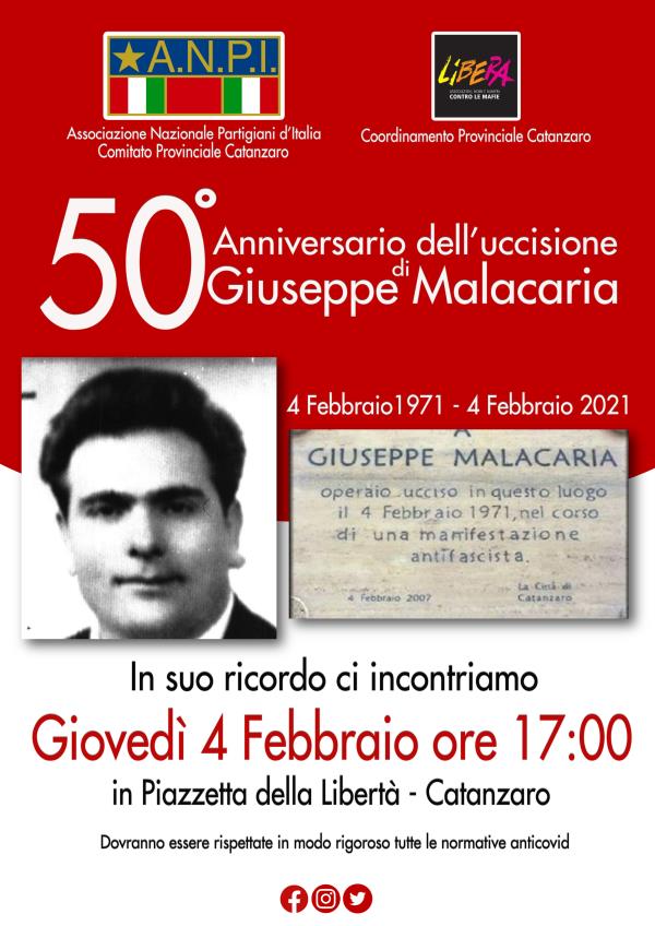 images Per il 50° anniversario della morte di Malacaria il 4 febbraio incontro a Catanzaro organizzato da Anpi e Libera