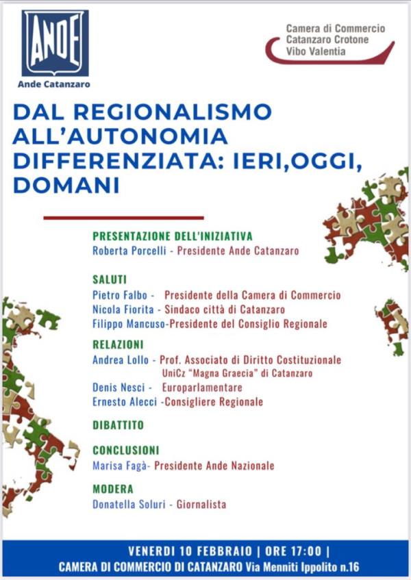 “Autonomia differenziata”, venerdì alla Camera di Commercio di Catanzaro l’incontro promosso dall’Ande
images “Autonomia differenziata”, venerdì alla Camera di Commercio di Catanzaro l’incontro promosso dall’Ande