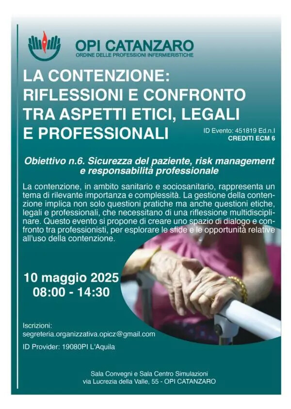 L'OPI Catanzaro presenta il corso sulla contenzione: momento di riflessione e confronto images L'OPI Catanzaro presenta il corso sulla contenzione: momento di riflessione e confronto