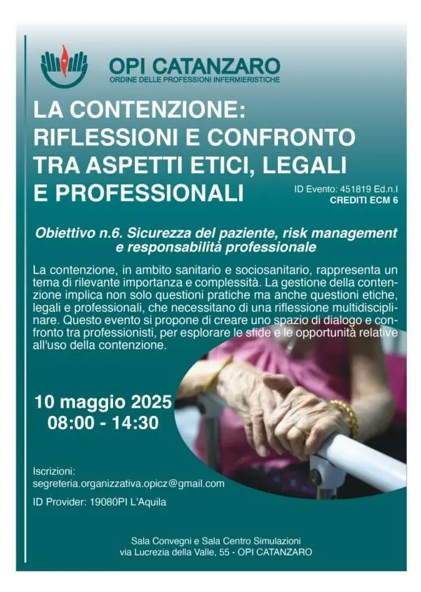 L'OPI Catanzaro presenta il corso sulla contenzione: momento di riflessione e confronto images L'OPI Catanzaro presenta il corso sulla contenzione: momento di riflessione e confronto