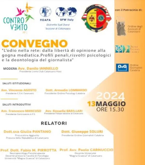 images 'L'odio nella rete: dalla libertà di opinione alla gogna mediatica. Profili penali,
risvolti psicologici e la deontologia del giornalista', il convegno a Catanzaro