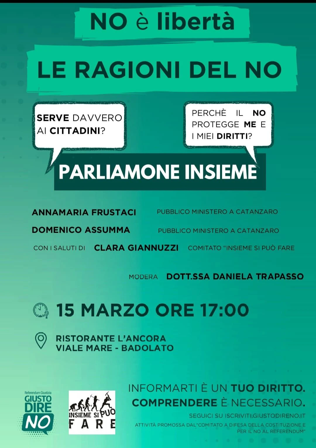 Referendum Giustizia, a Badolato Marina un incontro pubblico sulle “Ragioni del NO”