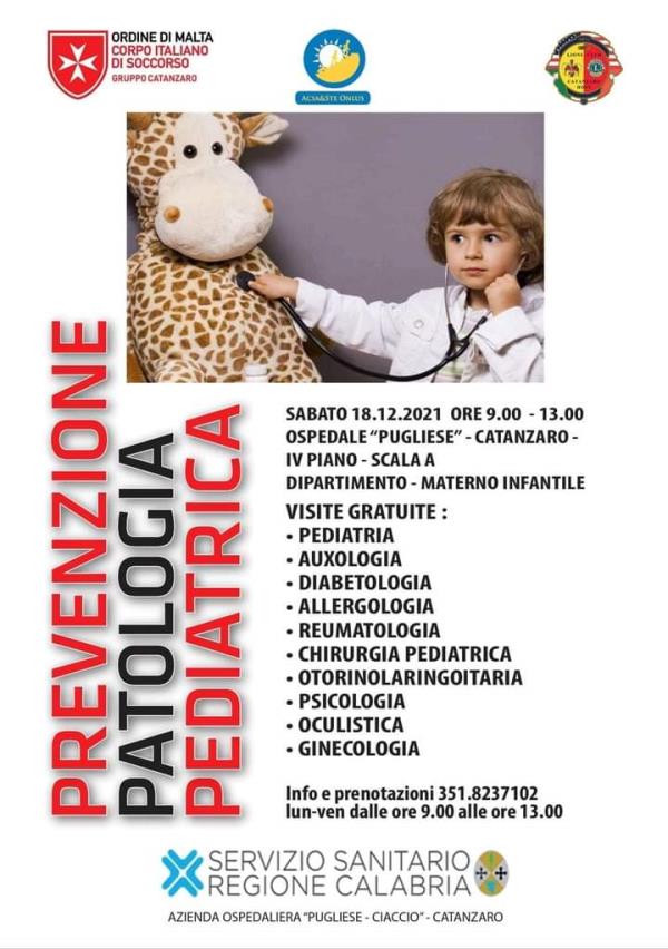 All'Ospedale Pugliese di Catanzaro il 18 dicembre visite gratuite per la prevenzione delle patologie pediatriche images All'Ospedale Pugliese di Catanzaro il 18 dicembre visite gratuite per la prevenzione delle patologie pediatriche