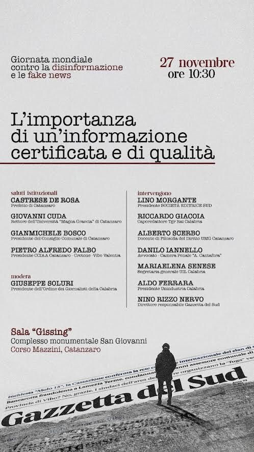 Giornata nazionale contro la disinformazione e le fake news, a Catanzaro incontro pubblico: “L’importanza dell’informazione certificata e di qualità” images Giornata nazionale contro la disinformazione e le fake news, a Catanzaro incontro pubblico: “L’importanza dell’informazione certificata e di qualità”