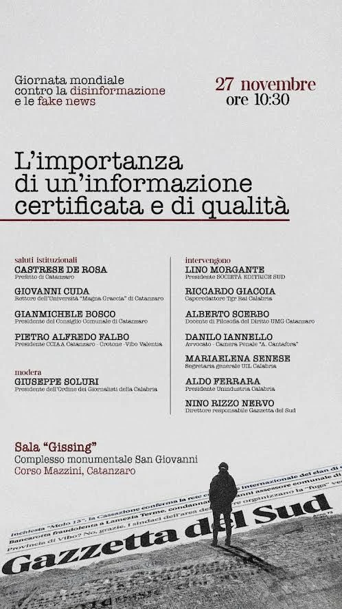 Giornata nazionale contro la disinformazione e le fake news, a Catanzaro incontro pubblico: “L’importanza dell’informazione certificata e di qualità”