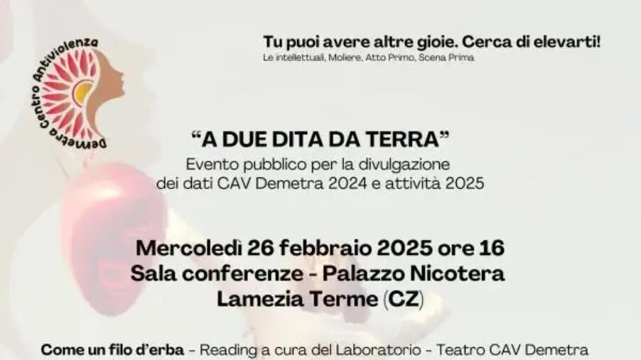images "A due dita da terra", a Lamezia l'evento di divulgazione dati del Centro antiviolenza Demetra 