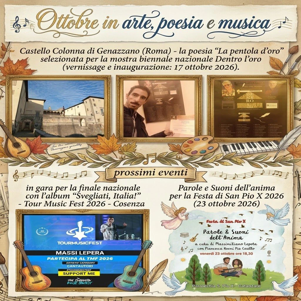Ottobre in arte, poesia e musica per Massimiliano Lepera: tanti per il professore-artista calabrese

&nbsp;