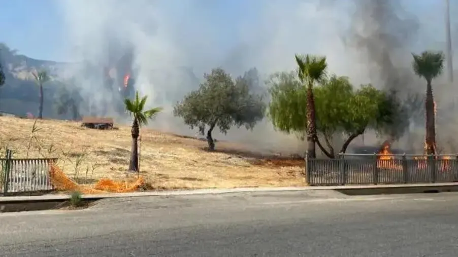 images Catanzaro, in fiamme la rotatoria d'ingresso a Lido
