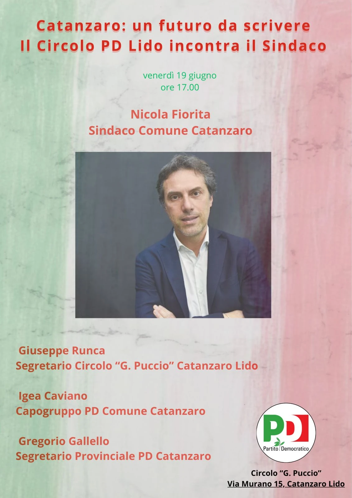 Catanzaro, il Sindaco Fiorita al Circolo PD di Lido venerdì 19 giugno