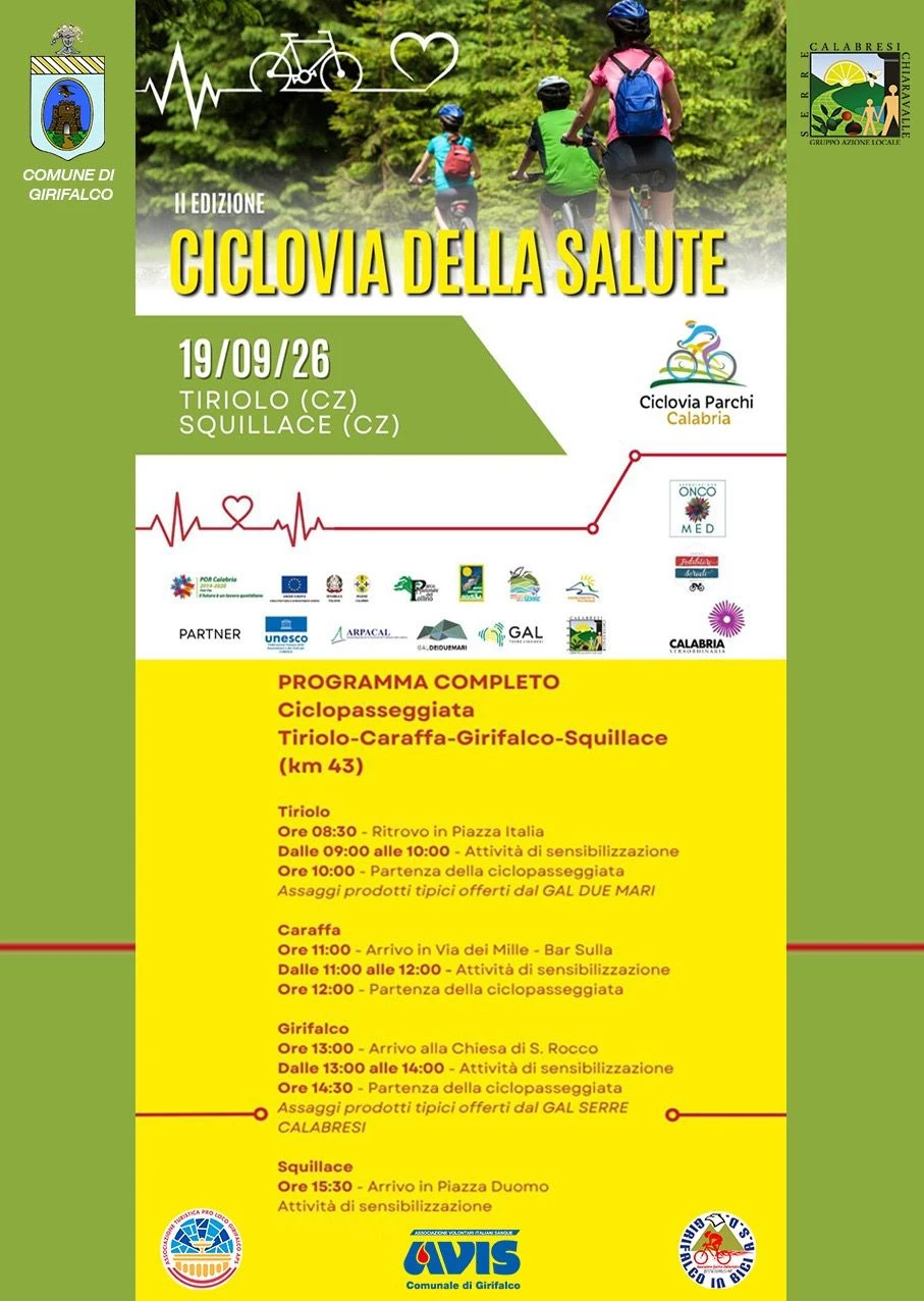 La "Ciclovia della salute" farà tappa a Girifalco il 19 e 20 settembre 