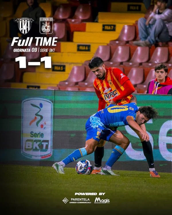 Serie BKT, BENEVENTO vs CATANZARO: 1-1. Buso regala il pareggio nei minuti di recupero