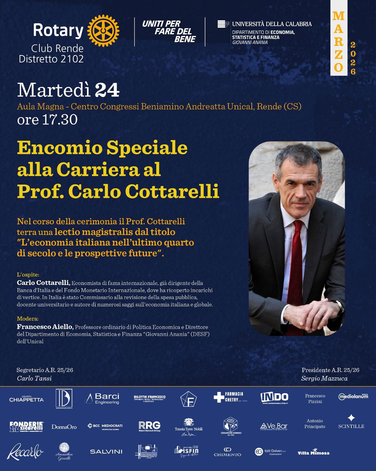 images Unical, il 24 marzo lectio magistralis di Carlo Cottarelli sull’economia italiana e le sfide future
