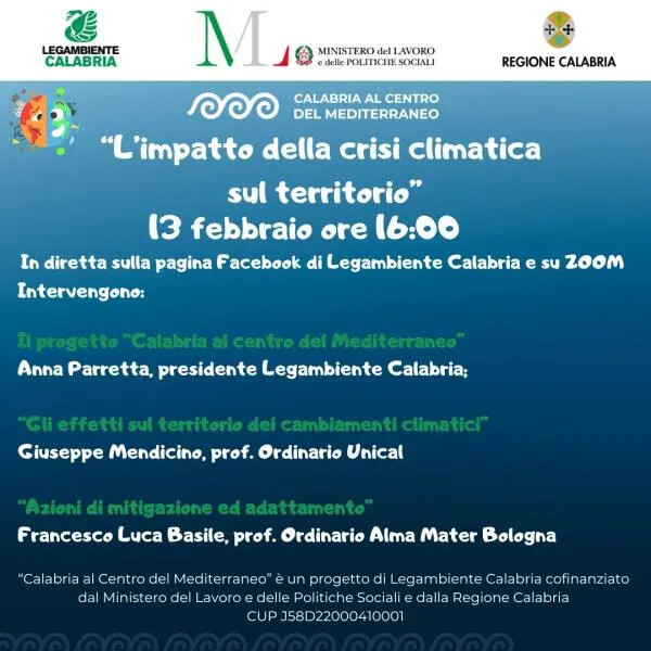 “L’impatto della crisi climatica sul territorio”, il 13 febbraio il webinar di Legambiente images “L’impatto della crisi climatica sul territorio”, il 13 febbraio il webinar di Legambiente