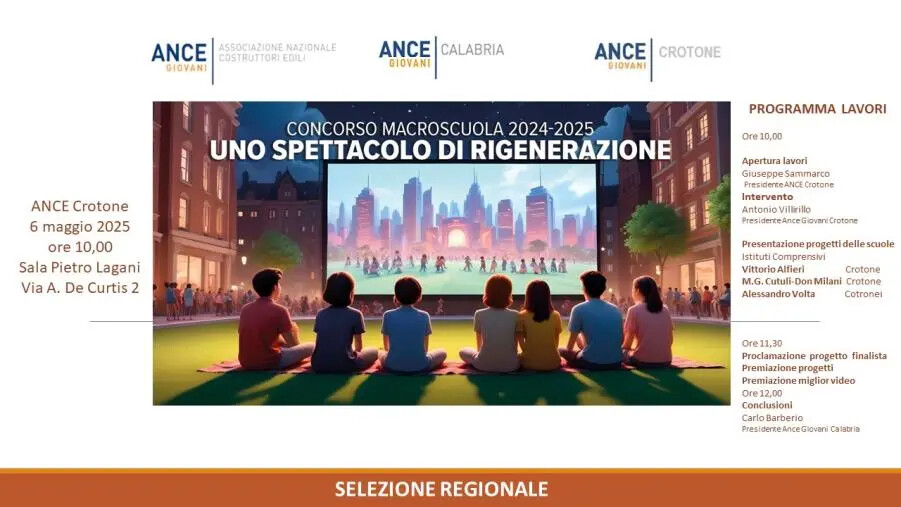 “Uno spettacolo di rigenerazione”: a Crotone la selezione del concorso Macroscuola promosso da ANCE Giovani images “Uno spettacolo di rigenerazione”: a Crotone la selezione del concorso Macroscuola promosso da ANCE Giovani