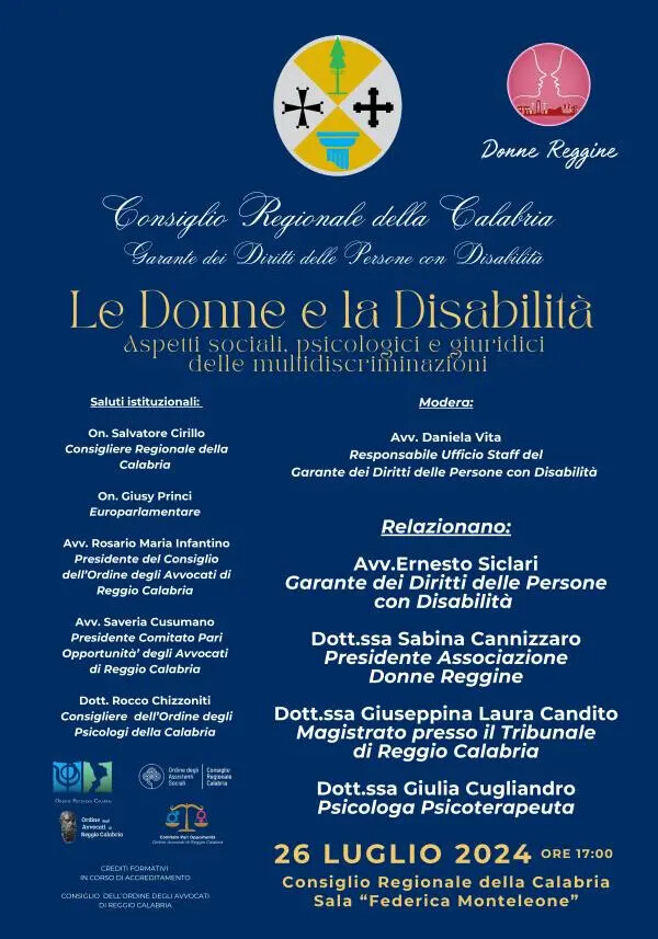 In Consiglio regionale il convegno su "Le donne e la disabilità, aspetti sociali, psicologici e giuridici delle multidiscriminazioni" images In Consiglio regionale il convegno su "Le donne e la disabilità, aspetti sociali, psicologici e giuridici delle multidiscriminazioni"