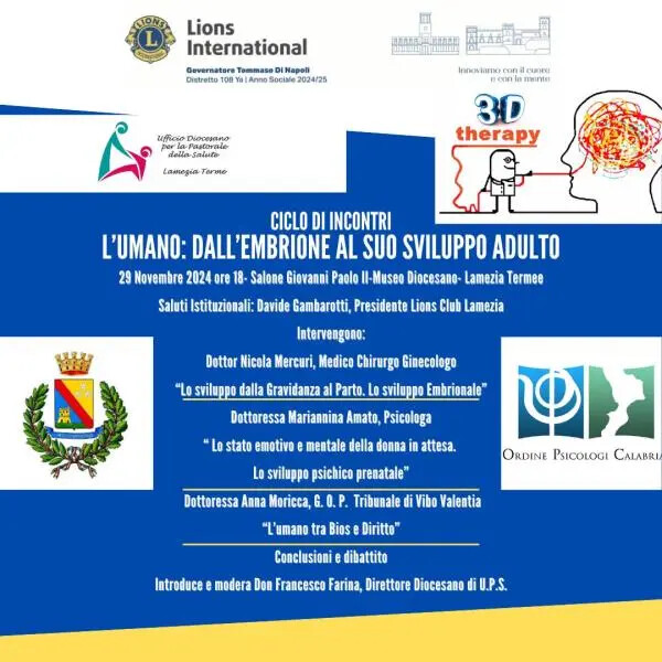 "L'umano: dall’embrione al suo sviluppo adulto", evento Lions Club Lamezia e ufficio Pastorale images "L'umano: dall’embrione al suo sviluppo adulto", evento Lions Club Lamezia e ufficio Pastorale