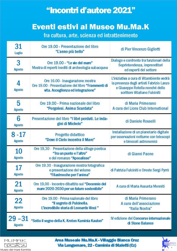 Entra nel vivo il festival "Open air" del Museo Mu.Ma.K. di Caminia: cultura, arte, scienza e intrattenimento (IL PROGRAMMA) images Entra nel vivo il festival "Open air" del Museo Mu.Ma.K. di Caminia: cultura, arte, scienza e intrattenimento (IL PROGRAMMA)