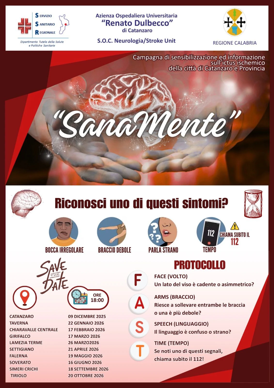 "SanaMente”: il 28 novembre al via la campagna di sensibilizzazione sullo Stroke ischemico dell'Aou Dulbecco
