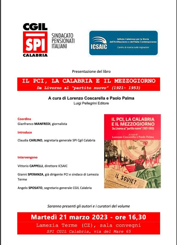 Lamezia Terme ospita la presentazione del libro 'Il Pci, la Calabria e il Mezzogiorno. Da Livorno al “partito nuovo”' images Lamezia Terme ospita la presentazione del libro 'Il Pci, la Calabria e il Mezzogiorno. Da Livorno al “partito nuovo”'