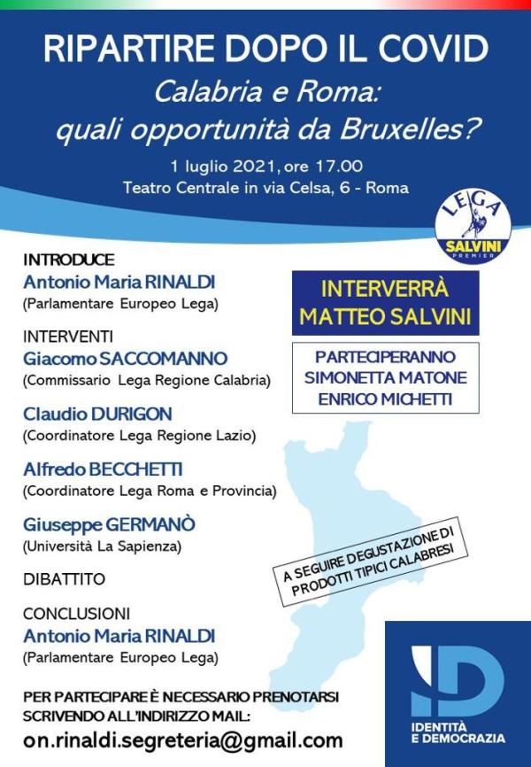 images Lega, i calabresi si riuniscono a Roma alla presenza di Salvini: l'occasione è un confronto sul "dopo covid"