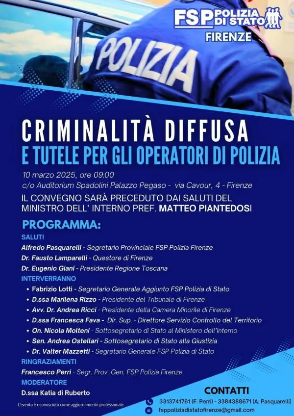 images “Criminalità diffusa e tutele per gli operatori di Polizia”, a Firenze il convegno Fsp Polizia  