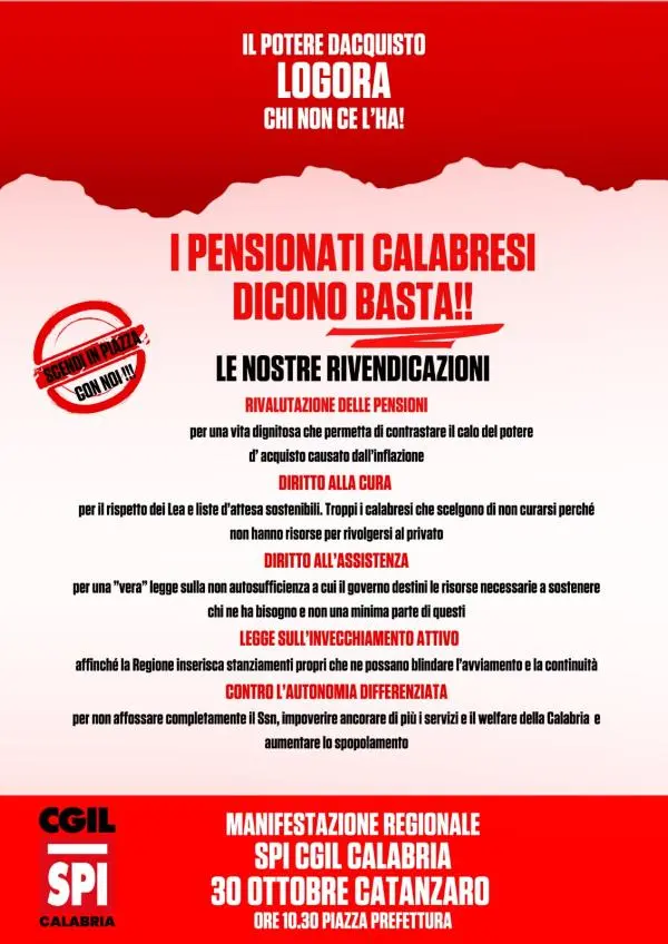 Pensionati in piazza il 30 ottobre a Catanzaro contro la nuova manovra finanziaria images Pensionati in piazza il 30 ottobre a Catanzaro contro la nuova manovra finanziaria