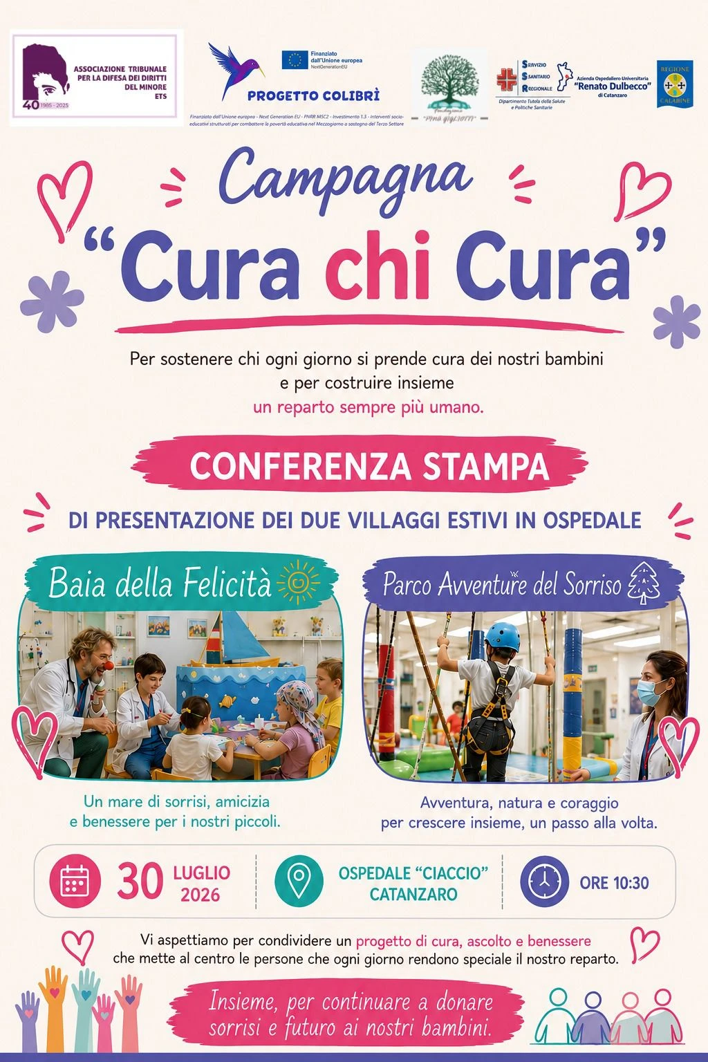 Catanzaro, il 30 luglio la presentazione dei “Villaggi del Sorriso” in ospedale dell’Associazione TDDM