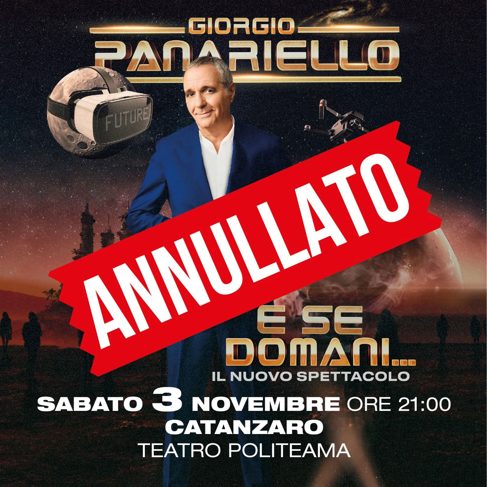 Festival d’Autunno a Catanzaro, annullato “E se domani...” di Giorgio Panariello