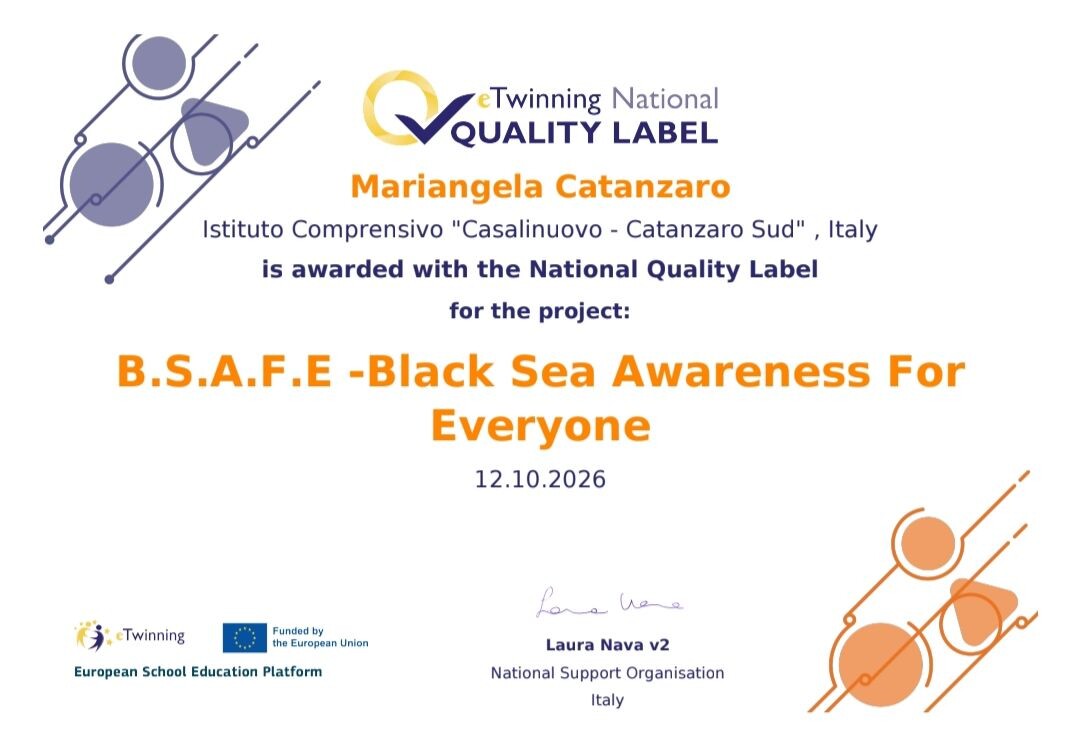 images Il Comprensivo Casalinuovo- Catanzaro Sud ha ricevuto il Quality Label nazionale per il Progetto B.S.A.F.E.
