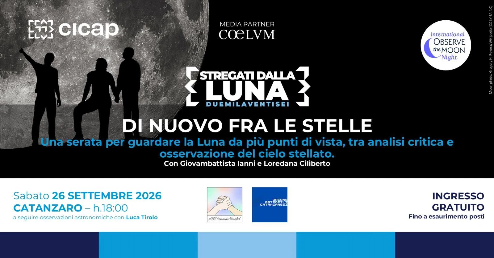 Catanzaro, il 26 settembre l’evento “Stregati dalla Luna”: tra cospirazioni, cinema e osservazione del cielo