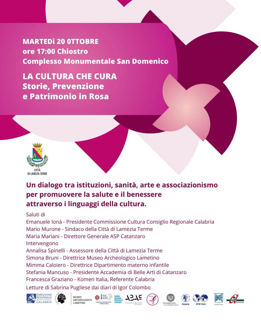 "La Cultura che Cura", a Lamezia il Welfare Culturale protagonista di "Ottobre Rosa" per la prevenzione e la salute delle donne