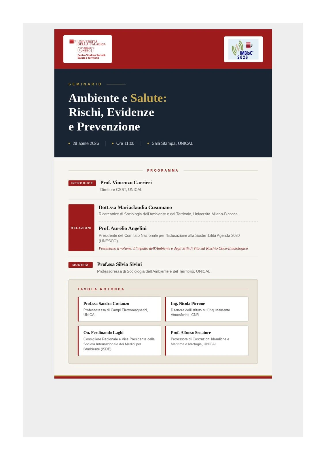 All'Unical esperti a confronto nel seminario “Ambiente e salute: rischi, evidenze e prevenzione”