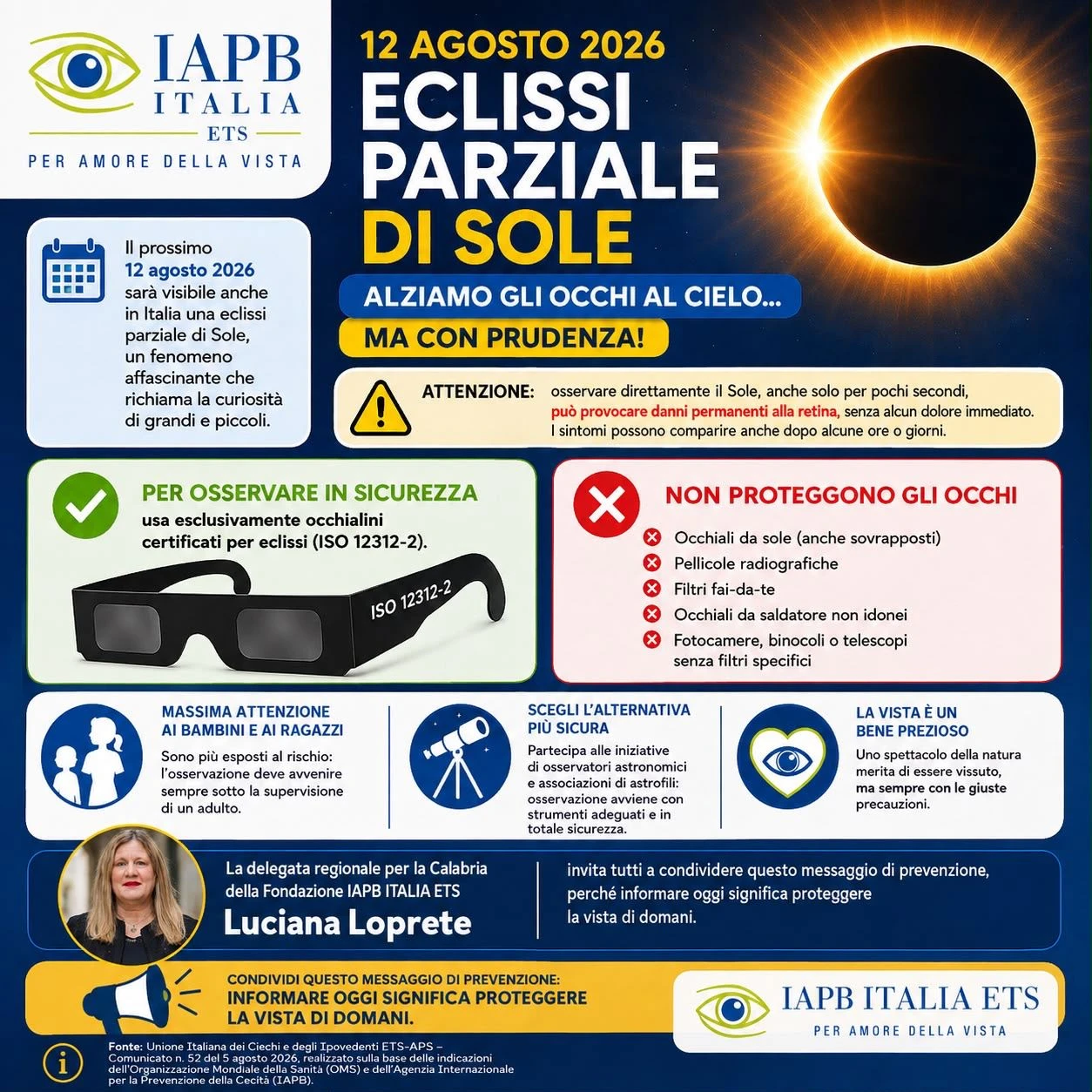 Eclissi solare il prossimo 12 agosto, le avvertenze della Fondazione IAPB Italia 