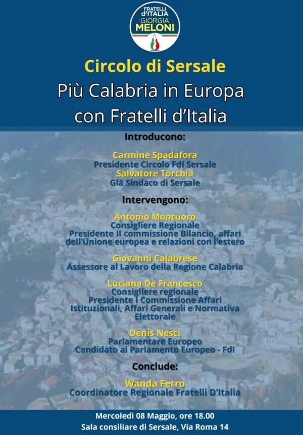 Elezioni Europee, parte da Sersale la campagna elettorale di Fratelli d'Italia images Elezioni Europee, parte da Sersale la campagna elettorale di Fratelli d'Italia