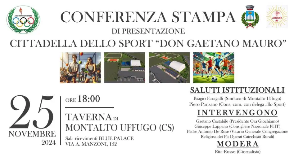 images A Montalto Uffugo il 25 novembre la presentazione della Cittadella dello Sport “Don Gaetano Mauro”