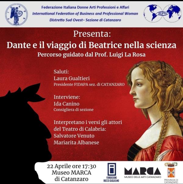 La Fidapa di Catanzaro presenta “Dante e il viaggio di Beatrice nella scienza”: venerdì al Marca images La Fidapa di Catanzaro presenta “Dante e il viaggio di Beatrice nella scienza”: venerdì al Marca
