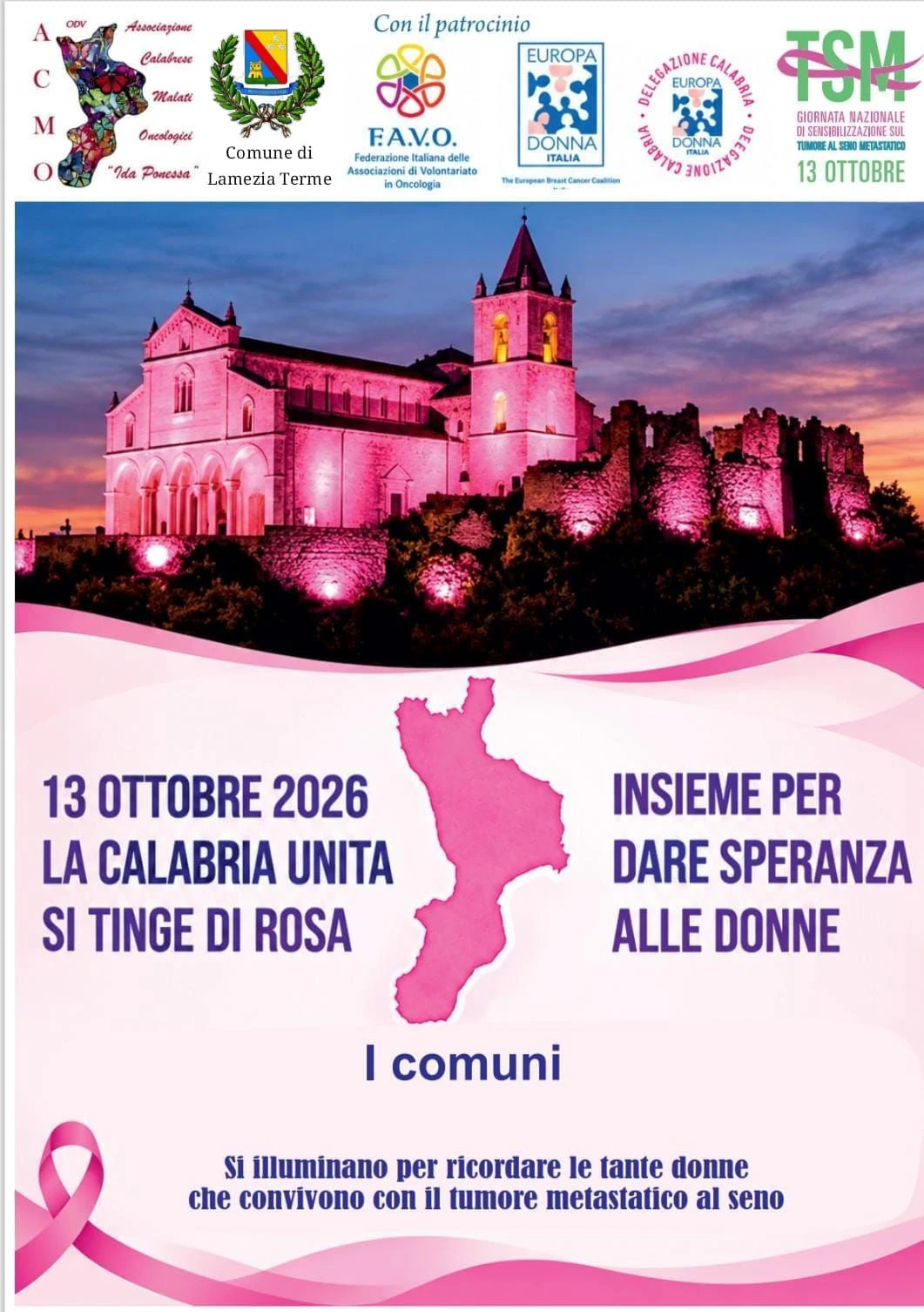 L’ACMO “Ida Ponessa” di Lamezia illumina di rosa la Madonnina di Corso Giovanni Nicotera